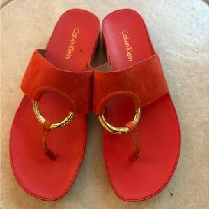 Calvin Klein Women's Red Sandals with Gold Accent